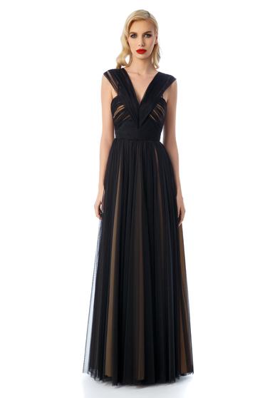 Rochie Ana Radu neagra de lux din tul captusita pe interior cu decolteu adanc