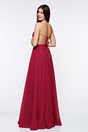 poze cu Rochie Ana Radu visinie de lux tip corset din tul captusita pe interior cu umeri goi