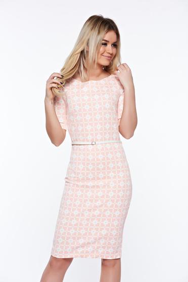 Rochie PrettyGirl rosa office tip creion din material usor elastic captusita pe interior