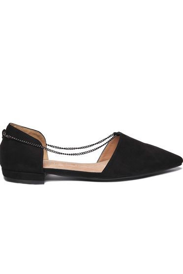 Balerini Top Secret negru casual cu talpa joasa cu varful usor ascutit accesorizat cu lantisor