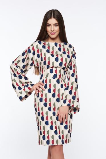 Rochie PrettyGirl crem eleganta tip creion din material satinat captusita pe interior