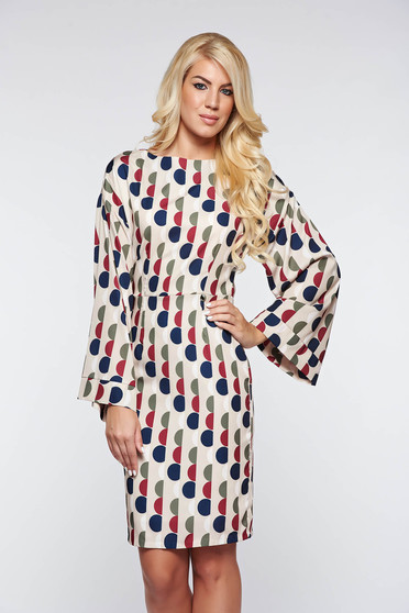 Rochie PrettyGirl crem eleganta tip creion din material satinat captusita pe interior