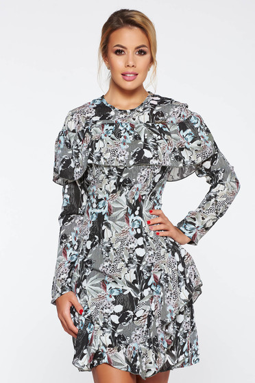 Rochie PrettyGirl neagra de zi din material vaporos captusita pe interior cu volanase