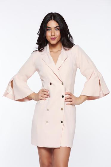 Rochie PrettyGirl rosa eleganta tip sacou captusita pe interior cu maneci decupate