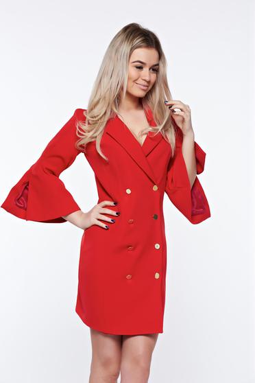 Rochie PrettyGirl rosie eleganta tip sacou captusita pe interior cu maneci decupate