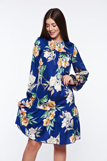 Rochie PrettyGirl albastra de zi cu croi larg din material vaporos si satinat captusita pe interior