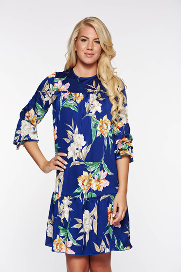 Rochie PrettyGirl albastra de zi cu croi larg din material vaporos si satinat captusita pe interior