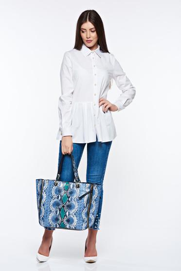 Camasa dama PrettyGirl alba casual cu croi larg din bumbac cu peplum