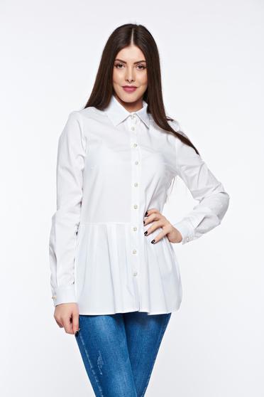 Camasa dama PrettyGirl alba casual cu croi larg din bumbac cu peplum