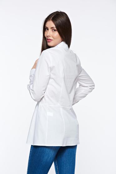 Camasa dama PrettyGirl alba casual cu croi larg din bumbac cu peplum