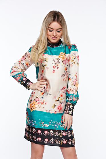 Rochie PrettyGirl crem eleganta cu croi larg din material satinat captusita pe interior