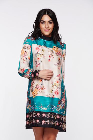 Rochie PrettyGirl crem eleganta cu croi larg din material satinat captusita pe interior