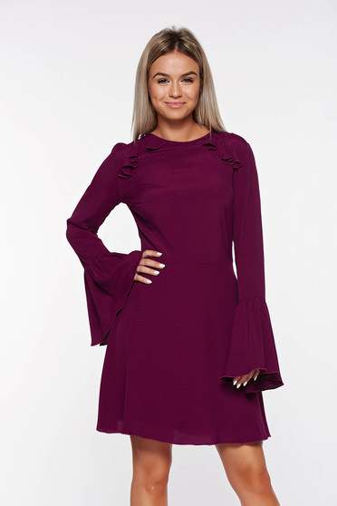 Rochie PrettyGirl mov din voal cu spatele gol captusita pe interior cu maneci clopot
