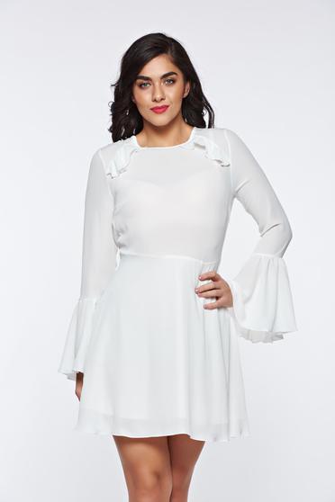 Rochie PrettyGirl alba din voal cu spatele gol captusita pe interior cu maneci clopot