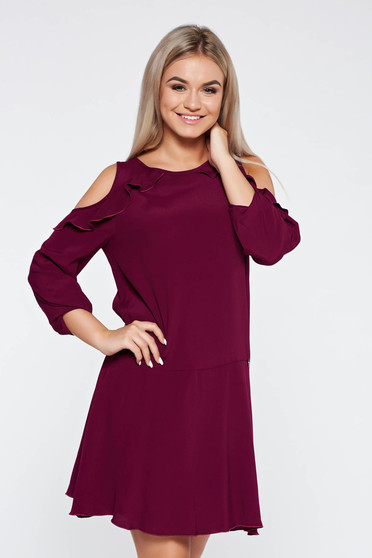 Rochie PrettyGirl mov de zi cu croi larg din material neelastic cu umeri decupati