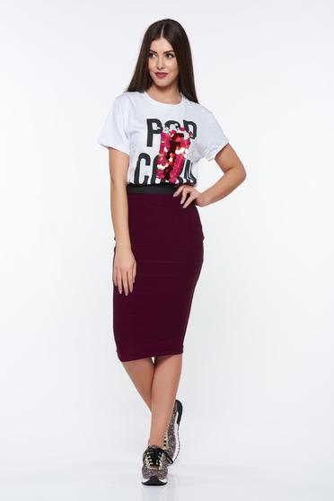 Fusta PrettyGirl mov casual tip creion din material elastic accesorizata cu fermoar