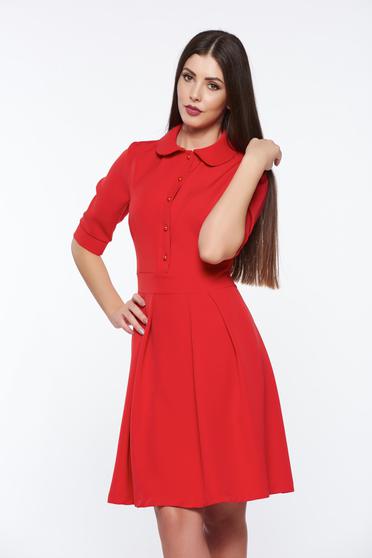 Rochie PrettyGirl rosie office in clos din material usor elastic cu guler rotunjit