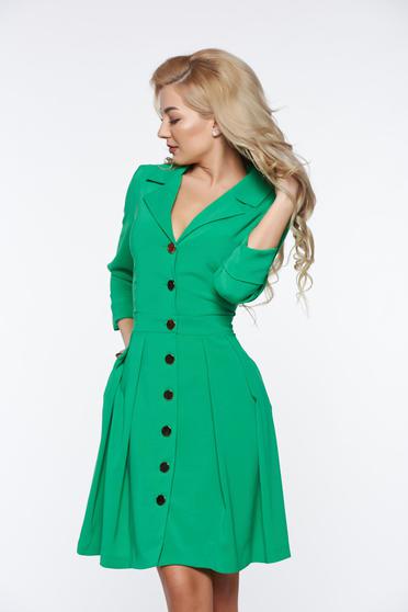 Rochie PrettyGirl verde-deschis office din material usor elastic cu decolteu in v cu buzunare