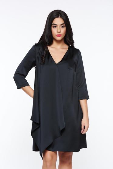 Rochie StarShinerS neagra de ocazie cu croi larg din material satinat accesorizata cu esarfa
