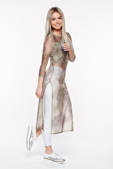 Bluza dama StarShinerS khaki casual lunga din material elastic si transparent