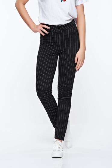 Pantaloni Ocassion negri casual cu talie medie din material elastic cu buzunare false