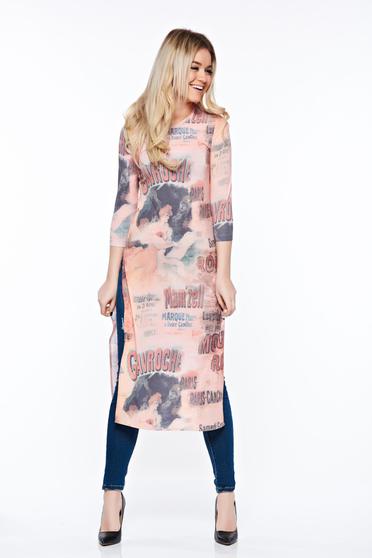 Bluza dama StarShinerS portocalie casual lunga din material elastic cu un croi mulat