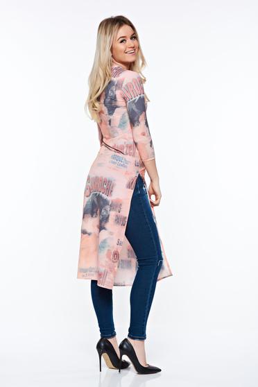 Bluza dama StarShinerS portocalie casual lunga din material elastic cu un croi mulat