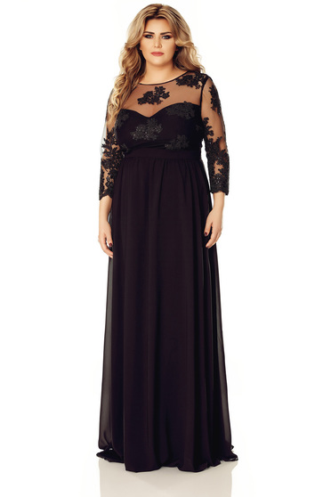 Rochie neagra de ocazie din dantela si voal captusita pe interior