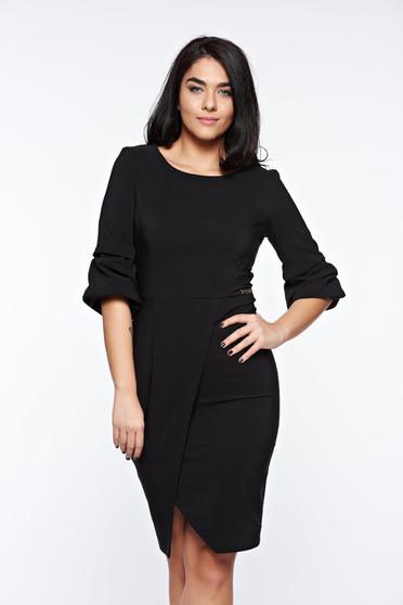 Rochie LaDonna neagra eleganta petrecuta tip creion din stofa usor elastica