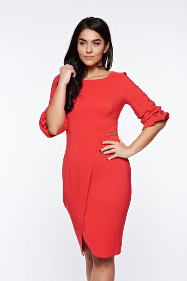 Rochie LaDonna rosie eleganta petrecuta tip creion din stofa usor elastica