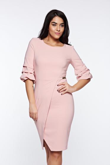 Rochie LaDonna rosa eleganta petrecuta tip creion din stofa usor elastica