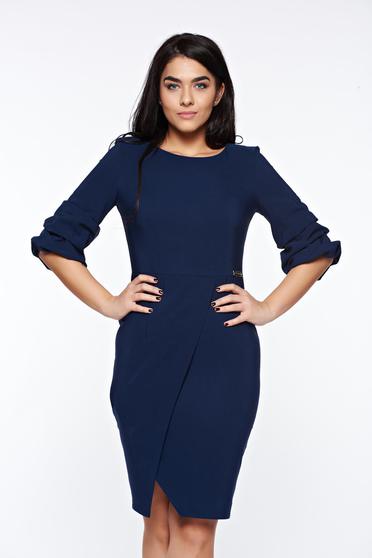 Rochie LaDonna albastra-inchis eleganta petrecuta tip creion din stofa usor elastica