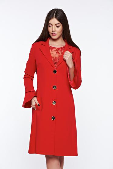 Trench LaDonna rosu elegant din stofa usor elastica captusit pe interior