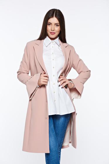 Trench LaDonna rosa elegant din stofa usor elastica captusit pe interior