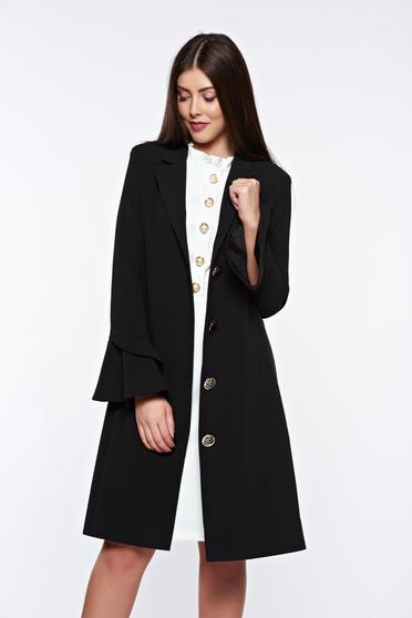 Trench LaDonna negru elegant din stofa usor elastica captusit pe interior