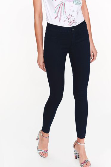 Blugi Top Secret albastri-inchis casual skinny din bumbac cu buzunare