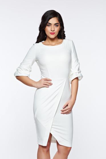 Rochie LaDonna alba eleganta petrecuta tip creion din stofa usor elastica