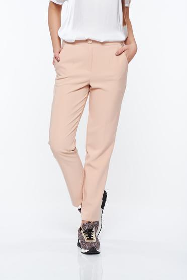 Pantaloni Artista rosa office cu un croi drept cu talie medie din stofa usor elastica cu buzunare