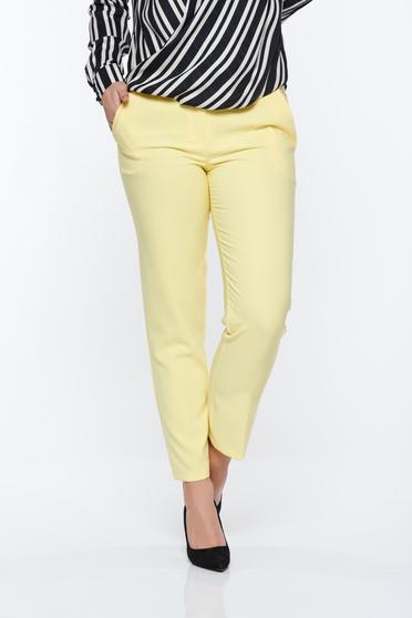 Pantaloni Artista galbeni office conici cu talie medie din stofa usor elastica cu buzunare