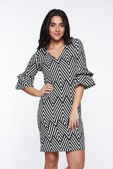 Rochie StarShinerS neagra office cu croi larg din material elastic cu decolteu in v