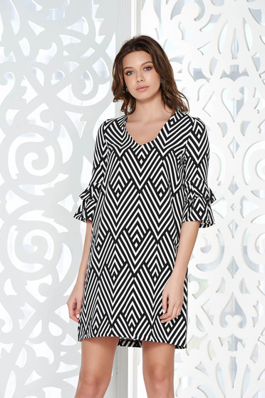 Rochie StarShinerS neagra office din material elastic cu decolteu in v