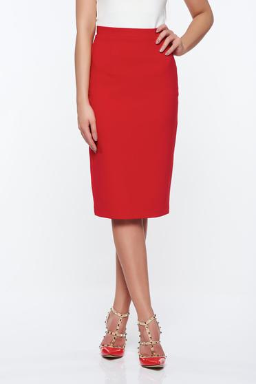 Fusta StarShinerS rosie office tip creion cu talie inalta din material usor elastic