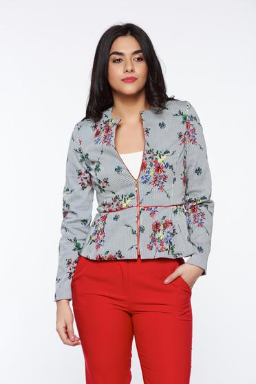 Sacou StarShinerS negru office din bumbac neelastic captusit pe interior cu peplum
