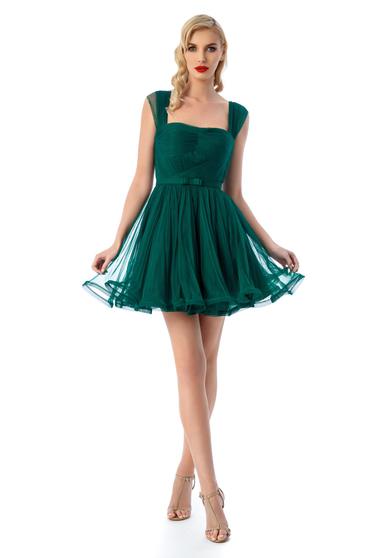 Rochie Ana Radu verde de lux in clos din tul captusita pe interior accesorizata cu cordon