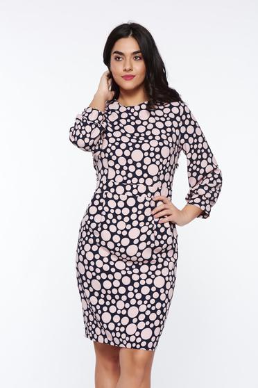 Rochie PrettyGirl roz de zi tip creion din material usor elastic cu maneci bufante