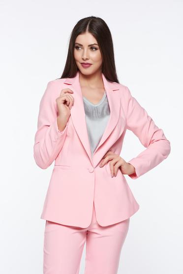 Sacou Artista roz office din stofa neelastica captusit pe interior cu buzunare accesorizate