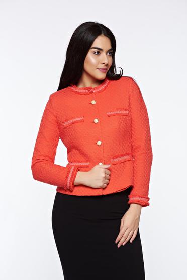 Sacou LaDonna portocaliu elegant cambrat din bumbac neelastic captusit pe interior