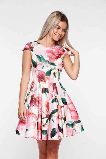 Rochie Artista rosa de ocazie in clos din material satinat captusita pe interior