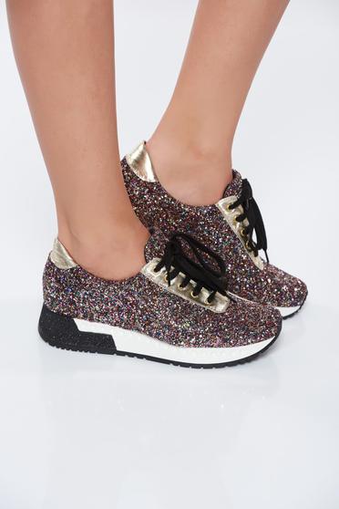 Pantofi sport MissQ negru casual cu talpa usoara din piele naturala cu aplicatii stralucitoare