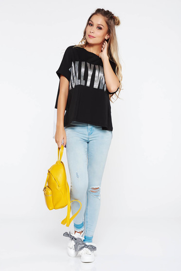 Blugi MissQ albastri deschis casual skinny din bumbac cu rupturi cu talie medie si buzunare